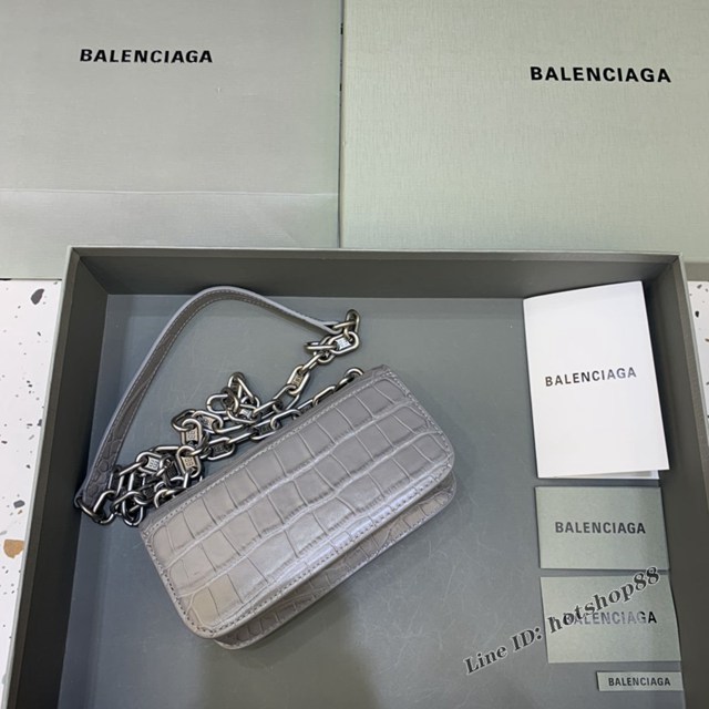 Balenciaga專櫃爆款小號鱷魚深灰肩背包 巴黎世家新款Gossip bag斜挎包 fyj1318